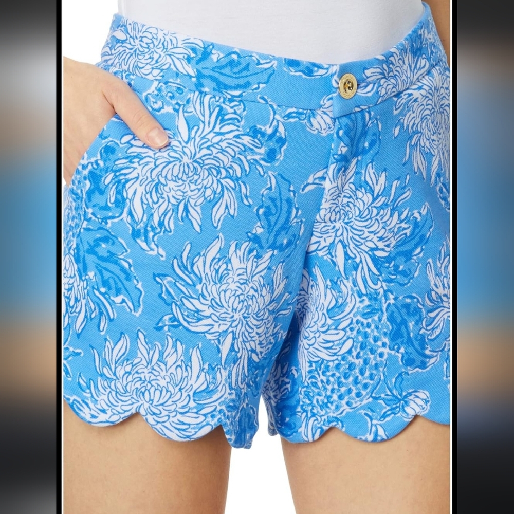 Lilly Pulitzer Buttercup Knit Shorts Boca Blue Scalloped hem